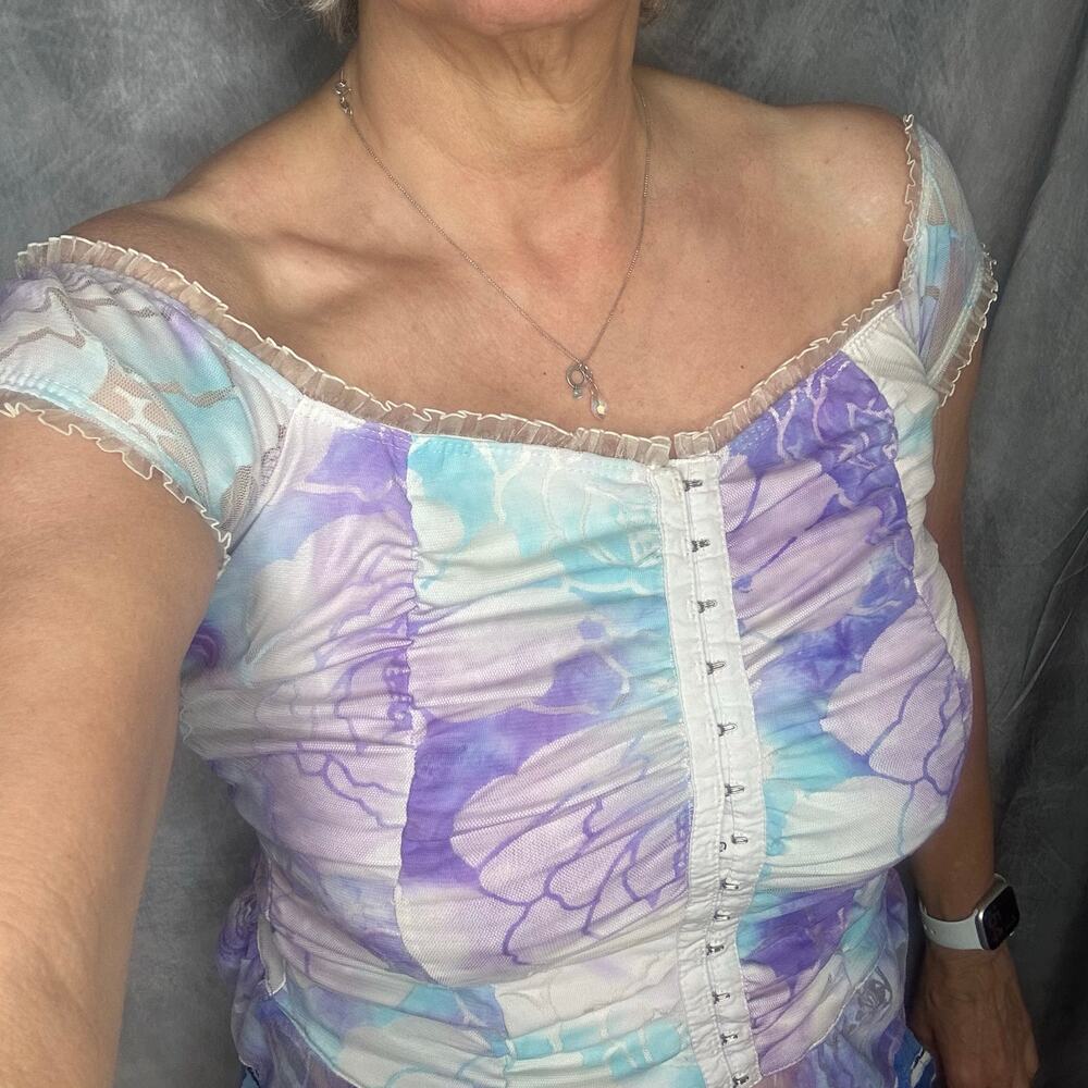 Silvergate Top Women S Form Fitting Purple Blue Romantic Coquette Y2K Ruching